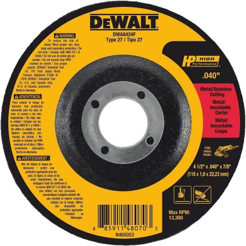  DEWALT DWA8424F T27 HP Fast Cut-Off Wheel, 4-1/2 x 0.040 x 7/8