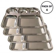 IndiaBigShop Stainless Steel Lunch Dinner Plate Bhojan Thali 5 in 1 Rectangle Compartments Kitchen & Dining,Set of 4