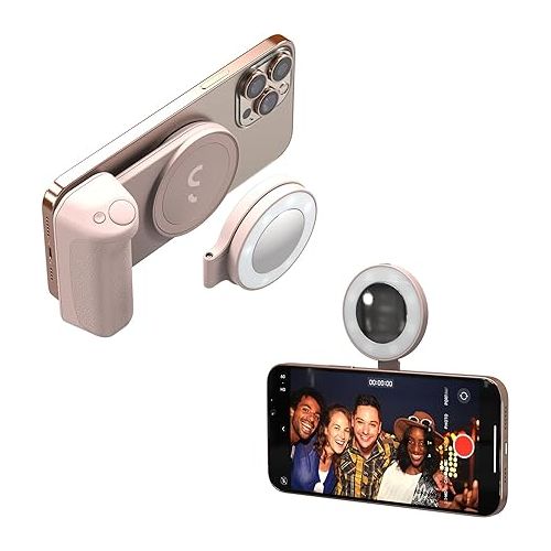  ShiftCam SnapLight - LED Selfie Ring Light with Four Brightness Settings and Built in Battery - Magnetic Mount Snaps on to Any Phone - Flippable Design | Chalk Pink