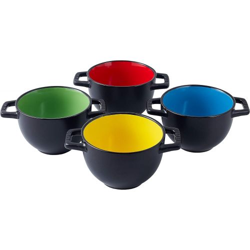  [아마존베스트]Bruntmor Set of 4 Large Soup Crocks with Handles for Cereal Bowl, Soup, Stew, Chilli, Oven safe Ceramic Serving Soup Bowl Set for kitchen. 24 Oz, Black Multi Color