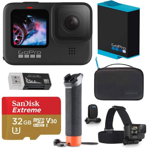 고프로 GoPro HERO9 Black, Sports and Action Camera, 5K/4K Video, Deluxe Bundle with Adventure Kit, Extra Battery, 32GB microSD Card, Card Reader