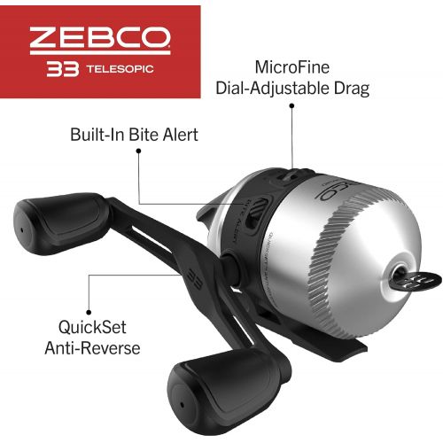  Zebco 33 Spinning Reel and Telescopic Fishing Rod Combo