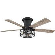 Parrot Uncle Flush Mount Ceiling Fan with Lights and Remote Farmhouse Ceiling Fan for Low Profile, 52 Inch, Black