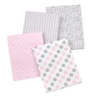 Carters 4 Piece Flannel Receiving Blankets, Pink Cheetah/Pink/Grey/White