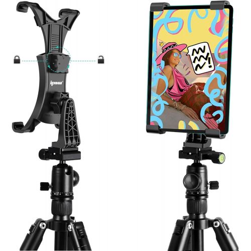  [아마존베스트]ipow 360° Rotating Tablet Tripod Holder Clip Mount Adapter Compatible with Selfie Stick Pole Camera Tripod Tri-Pod, Includes 1/4 Inch Screw Head, for Most Smartphones