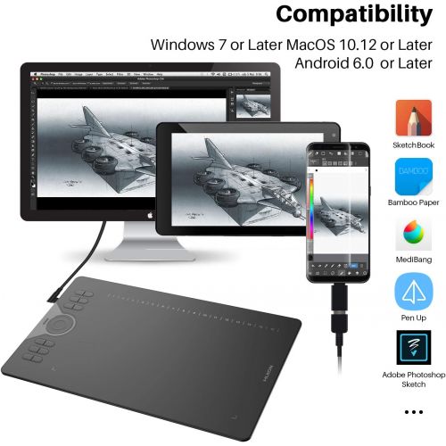  [아마존베스트]HUION HS610 Battery-Free Graphics Tablet, 12+16 Programmable ExpressKeys, 8192 Levels, 5080LPI with ±60° Tilt Function Supports Windows/MacOS/Android Ideal for Home Office & E-Lear