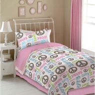 Veratex Peace and Love Bedding Collection Modern Graphic Kids Bedroom 4-Piece Comforter Set, Graphite, Queen Size