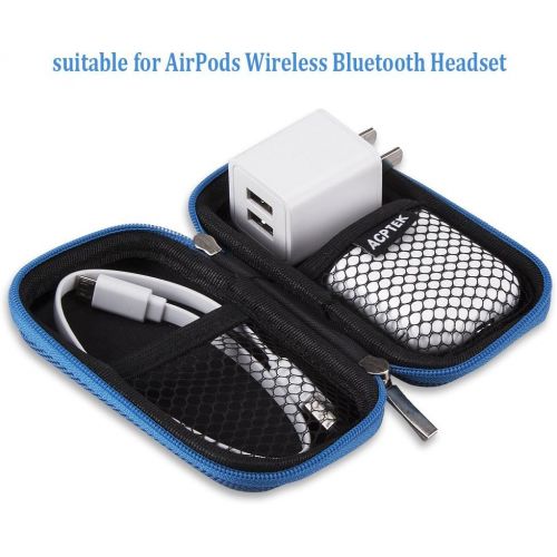  [아마존베스트]AGPTEK MP3 Player Case, Portable Clamshell Headphones Cover, Holder with Metal Carabiner Clip for 1.8 inch MP3 Players, iPod Nano, iPod Shuffle, Apple Airport, Blue