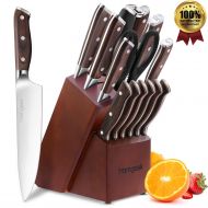 Homgeek Chef Knife Set,15 Piece Knife set With Wooden Block,Wood Handle and German 1.4116 Stainless Steel,Full-Tang