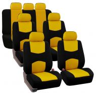 FH Group FH-FB050217 Three Row Set Flat Cloth Car Seat Covers (4 Bucket Covers, 1 Solid Bench Cover), Yellow/Black Color- Fit Most Car, Truck, SUV, or Van