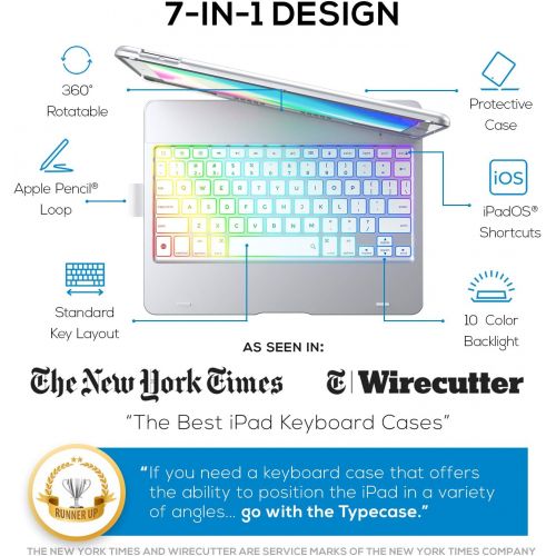  [아마존베스트]YEKBEE iPad 8th Gen (10.2-inch, 2020) Keyboard Case - 7th Gen, Air 3, Pro 10.5 Compatible - 10 Color Backlight, 7 Modes/360° Rotatable, Slim Protective Cover with Apple Pencil Holder (
