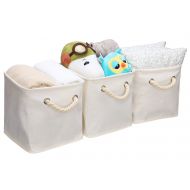 StorageWorks Storage Cube Organizer Bin With Strong Cotton Rope Handle,Storage Baskets Of Waterproof Cotton Fabric,Foldable Storage Cubes By, Natural, Medium (Cube), 3-Pack, 10.6x1