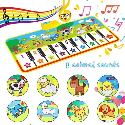  [아마존베스트]WOSTOO Piano Mat, Musical Piano Mat Keyboard Play Mat Portable Musical Blanket Instrument Toy with 8 Animal Sounds Dance Mat Educational Toy Gift for Kids Toddler Girls Boys