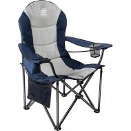 Coastrail Outdoor Camping Chair Oversized Padded Folding Quad Arm Chairs with Lumbar Back Support, Cooler Bag, Cup Holder & Side Pocket, Extra Head Pocket, Supports 400 lbs,Blue
