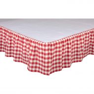 VHC Brands Farmhouse Annie Cotton Split Corners Gathered Buffalo Check King Bed Skirt Red Country