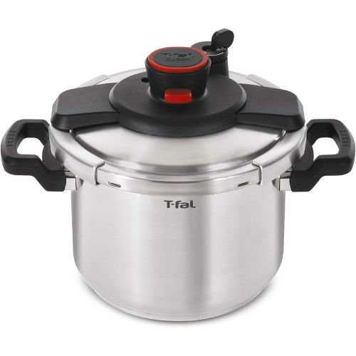  T-fal P45009 Clipso Stainless Steel Dishwasher Safe PTFE PFOA and Cadmium Free 12-PSI Pressure Cooker Cookware, 8-Quart, Silver - 7114000494