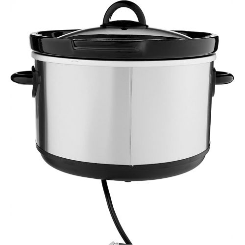 크록팟 Crock-Pot SCR503SP 5-Quart Smudgeproof Round Manual Slow Cooker with Dipper, Silver