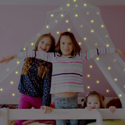  [아마존베스트]UB-STORE Canopy for Girls Bed with Pre-Glued Glow in the Dark Stars - Princess Mosquito Net Room Decor - Kids & Baby Bedroom Tent with Galaxy Lights - 1 Opening Canopy Bed & Hanging Kit Inc