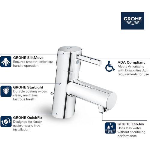  Grohe 34702EN1 Concetto Hole Single-Handle Bathroom Faucet with Drain Assembly in Brushed Nickel