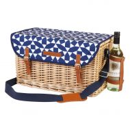 SunnyLIFE Deluxe Traditional 4 Person Country Wicker Picnic Basket with Cutlery