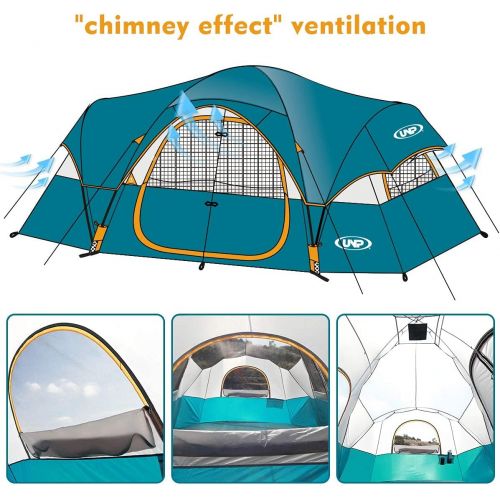  UNP Camping Tent 10 Person Family Tents, Parties, Music Festival Tent, Big, Easy Up, 5 Large Mesh Windows, Double Layer, 2 Room, Waterproof, Weather Resistant, 18ft x 9ft x78in