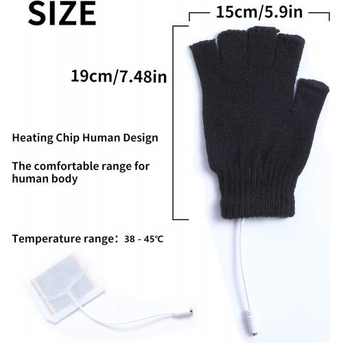  [아마존베스트]Fpxnb 2 Pairs USB Heated Gloves for Men and Women, USB 2.0 Powered Stripes Heating Pattern Knitting Wool Heating Mittens Hands Warmer Fingerless Washable Design Winter Gift (Black & Gray