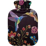 Warm Water Bottle with Soft Cover 2L fashy Shoulder ice Pack for Menstrual Cramps, Neck and Shoulder Pain Relief Humming Bird Tropical Flowers Embroidery Beautiful
