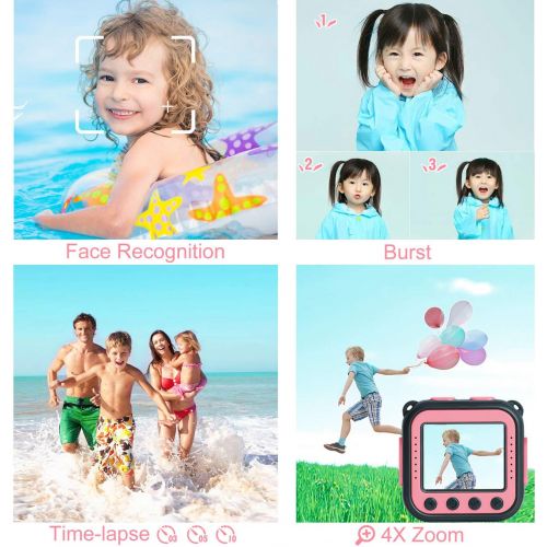  [아마존베스트][Upgraded] PROGRACE Kids Waterproof Camera Action Video Digital Camera for Kids 1080 HD Children Toddler Camera for Girls Toys Gifts Build-in Game(Pink)