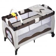 Pongwit Coffee Baby Infant Crib Playpen Travel Bassinet Bed Folding Portable Wheels Bag