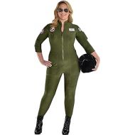 Party City Top Gun: Maverick Flight Costume for Women, Halloween, Olive Green, Plus Size (18-20), Catsuit with Zipper