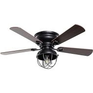 Parrot Uncle Low Profile Ceiling Fan Farmhouse Flush Mount Ceiling Fans with Lights and Remote Control, 42 Inch, Black