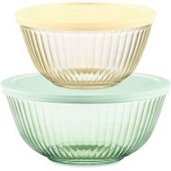 Pyrex Sculpted Tinted 4-PC, Small/Medium Glass Mixing Bowls With Lids, Nesting Space Saving Set of Bowls For Prepping and Baking, 1.3QT & 2.3QT