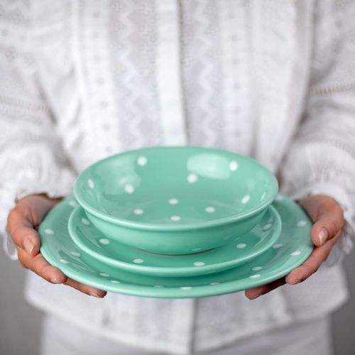  [아마존베스트]Handmade Teal Blue and White Pottery Polka Dot Glazed 7.9inch/20cm Side Plate, Dessert Plate, Unique Ceramic Dinnerware, Housewarming Gift by City to Cottage