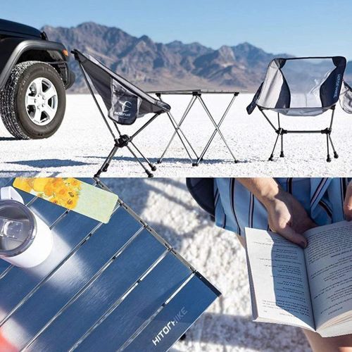  Hitorhike Camping Tables with Aluminum Table Top Ultralight Camp Table with Carry Bag for Indoor, Outdoor, Backpacking, BBQ, Beach, Hiking, Travel, Fishing. (Frost Gray, Large)