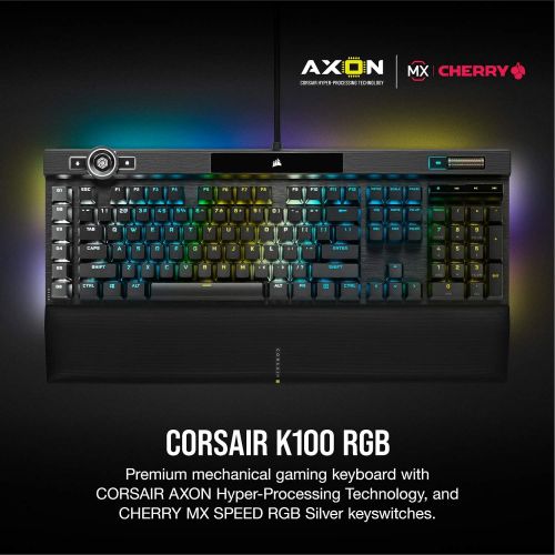 커세어 Corsair K100 RGB Mechanical Gaming Keyboard - Cherry MX Speed RGB Silver Keyswitches - AXON Hyper-Processing Technology for 4X Faster Throughput - 44-Zone RGB LightEdge - PBT Doubl