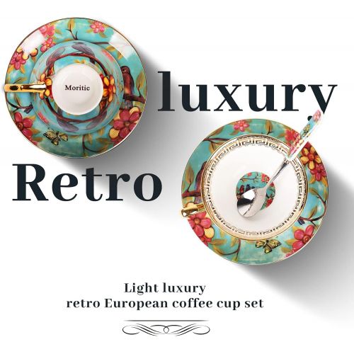  [아마존베스트]Moritic vintage art bone china exquisite coffee cup with spoon and European style tea cup and saucer set suitable for all kinds of leisure