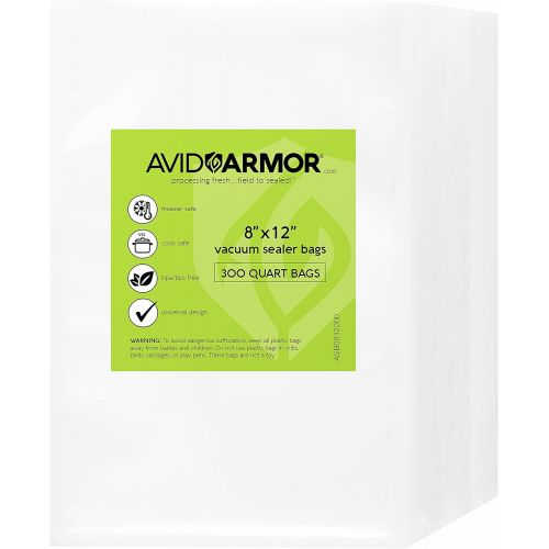  Avid Armor Vacuum Sealer Bags Quart 300 - Pack Size 8x12 Inch for Food Saver, Seal a Meal Vac Sealers, Sous Vide Vacume Cooking Safe, BPA Free, Heavy Duty Commercial Grade Pre-Cut Storage Bag