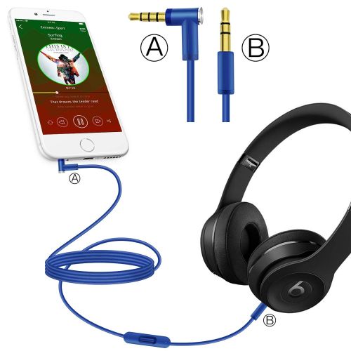  [아마존베스트]ALDOKE Replacement Audio Aux Cable Compatible with Beats Solo3 / Solo2 / Studio 3 / Studio 2 / Solo Pro Wireless Headphones, RemoteTalk Cable (Blue)