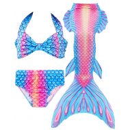 AMENON Girls 4 Pcs Swimsuits Mermaid Tails for Swimming Mermaid Swimwear Princess Bathing Suit Bikini Set