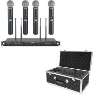 Phenyx Pro Wireless Microphone System, Quad Channel Wireless Mic, w/ 4 Handheld Dynamic Microphones (PTU-7000A) Bundle with The Extra Large Size Carrying Case