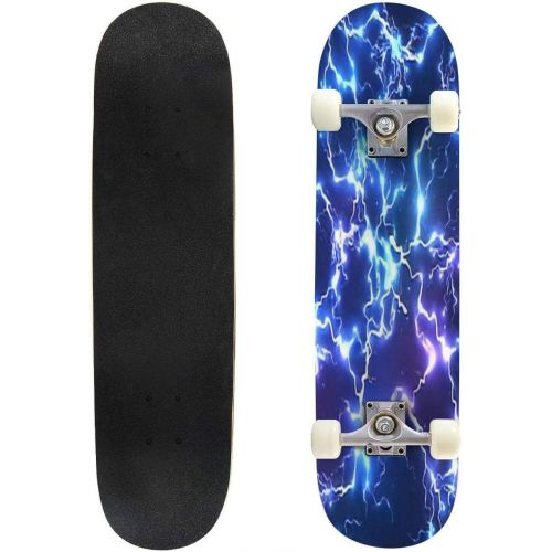  Mulluspa Classic Concave Skateboard Abstract Blue Electric Lightning Vector Seamless Pattern Longboard Maple Deck Extreme Sports and Outdoors Double Kick Trick for Beginners and Professiona