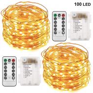 Twinkle Star 33FT 100 LED Copper Wire String Lights Fairy String Lights Battery Operated Waterproof 8 Modes String Lights with Remote Control Decor for Christmas Wedding Party Home