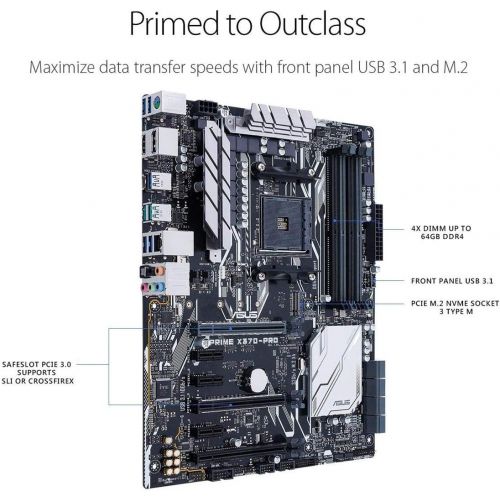 아수스 ASUS Prime X370 Pro AMD Ryzen AM4 DDR4 DP HDMI M.2 USB 3.1 ATX X370 Motherboard with Aura Sync RGB Lighting
