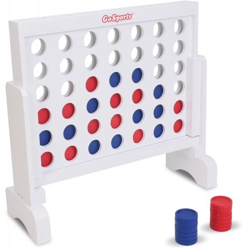  GoSports Premium Wooden 4 in a Row Game - 1 Foot Width - with Coins, Portable Case and Rules
