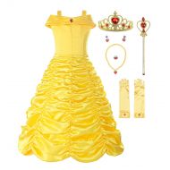 ReliBeauty Little Girls Layered Princess Belle Costume Dress up, Yellow
