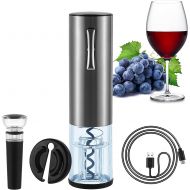 Vzaahu Electric Wine Opener Set - Automatic Wine Bottle Opener w/ Accessories, Screwpull Corkscrew Rechargeable with Foil Cutter Vacuum Stopper USB Charging Cable for Wine Lover