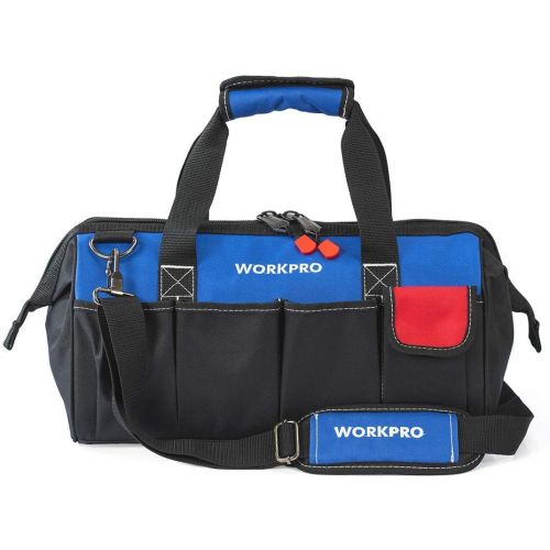 WORKPRO 18-inch Close Top Wide Mouth Storage Tool Bag with Adjustable Shoulder Strap, Sturdy Bottom