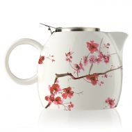 Tea Forte PUGG 24oz Ceramic Teapot with Tea Infuser, Cherry Blossoms