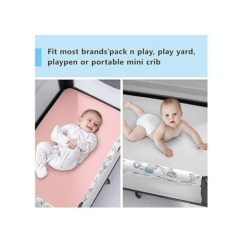  TILLYOU Mini Crib Fitted Sheets - Soft Knit Sheet for Pack N Play, Microfiber Mini Crib Sheets, Playpen Bedding Sheet for Baby 2 Pack, Machine Washable, 38'' x 24'',Light Gray & Peachy Pink