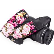 [아마존베스트]Wolven Pattern Cotton Camera Neck Shoulder Strap Belt Compatible with All DSLR/SLR/Men/Women etc, Black Flower
